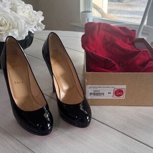 Christian Louboutin New Simple Pump 120 Patent Black Platform Heels Size 39